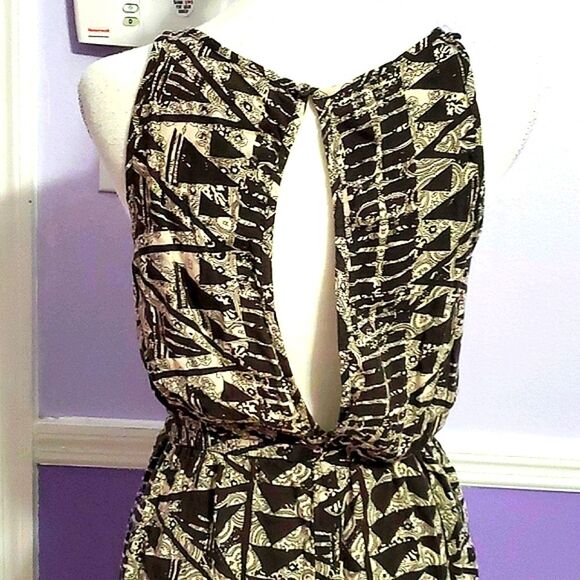 Mossimo Black & Cream Boho Geometric Print Sleeveless Wide Leg Jumpsuit - Picture 7 of 10